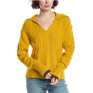 CAbi Shipshape Mustard V-Neck Pullover Sweater in Dijon Mustard Yellow